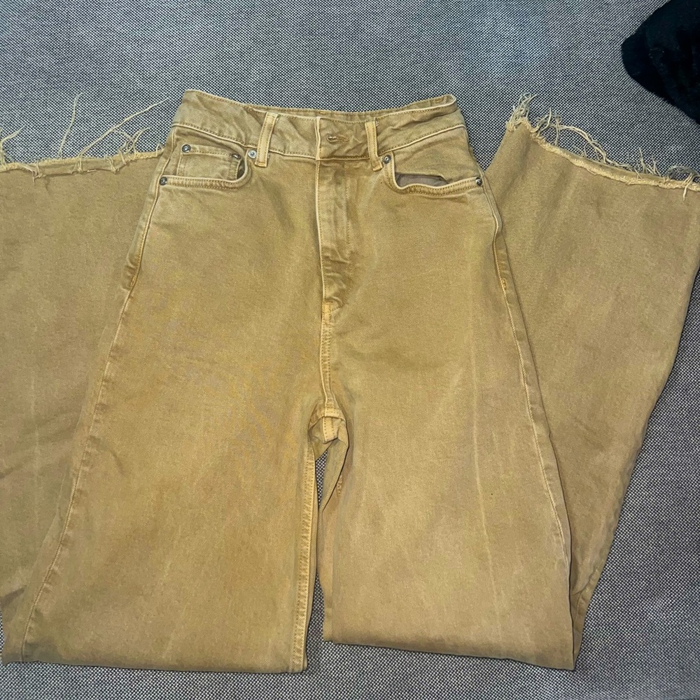 High Waisted Tan Wide Leg Denim Style Pants